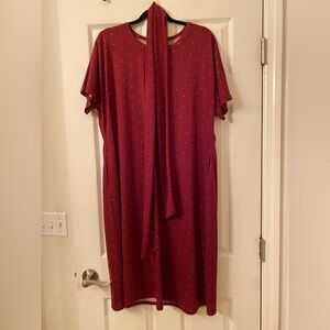 LuLaRoe Burgundy Midi Dress with Gold Dots